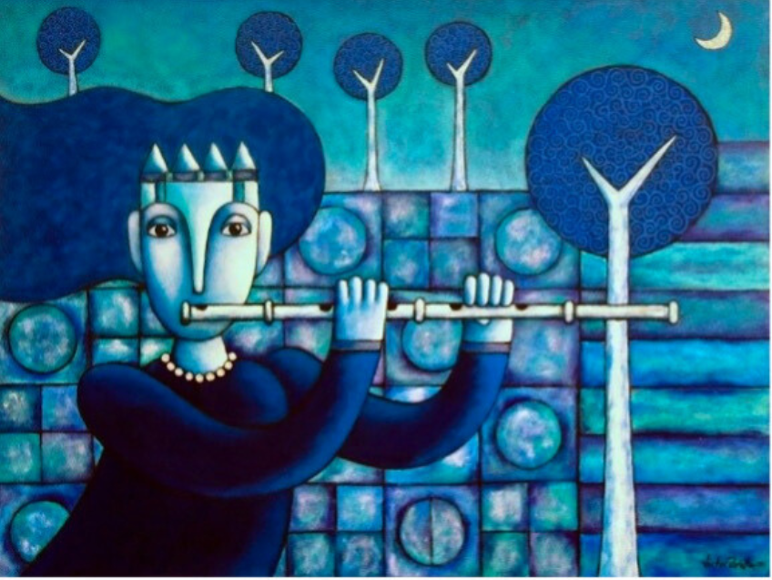 Flautista solitaria en el bosque azul - Victor Peralta